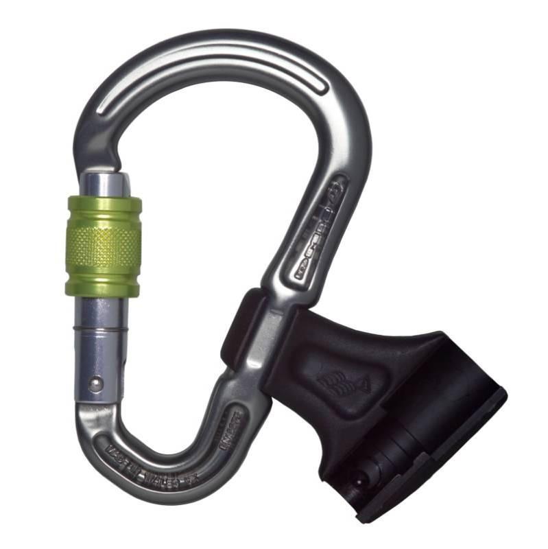 DMM Belay Master 2 belay Carabiner, showing plastic clip locked