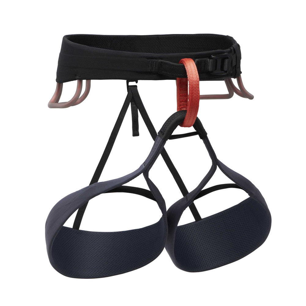 Black Diamond Solution Harness in carbon with a red belay loop