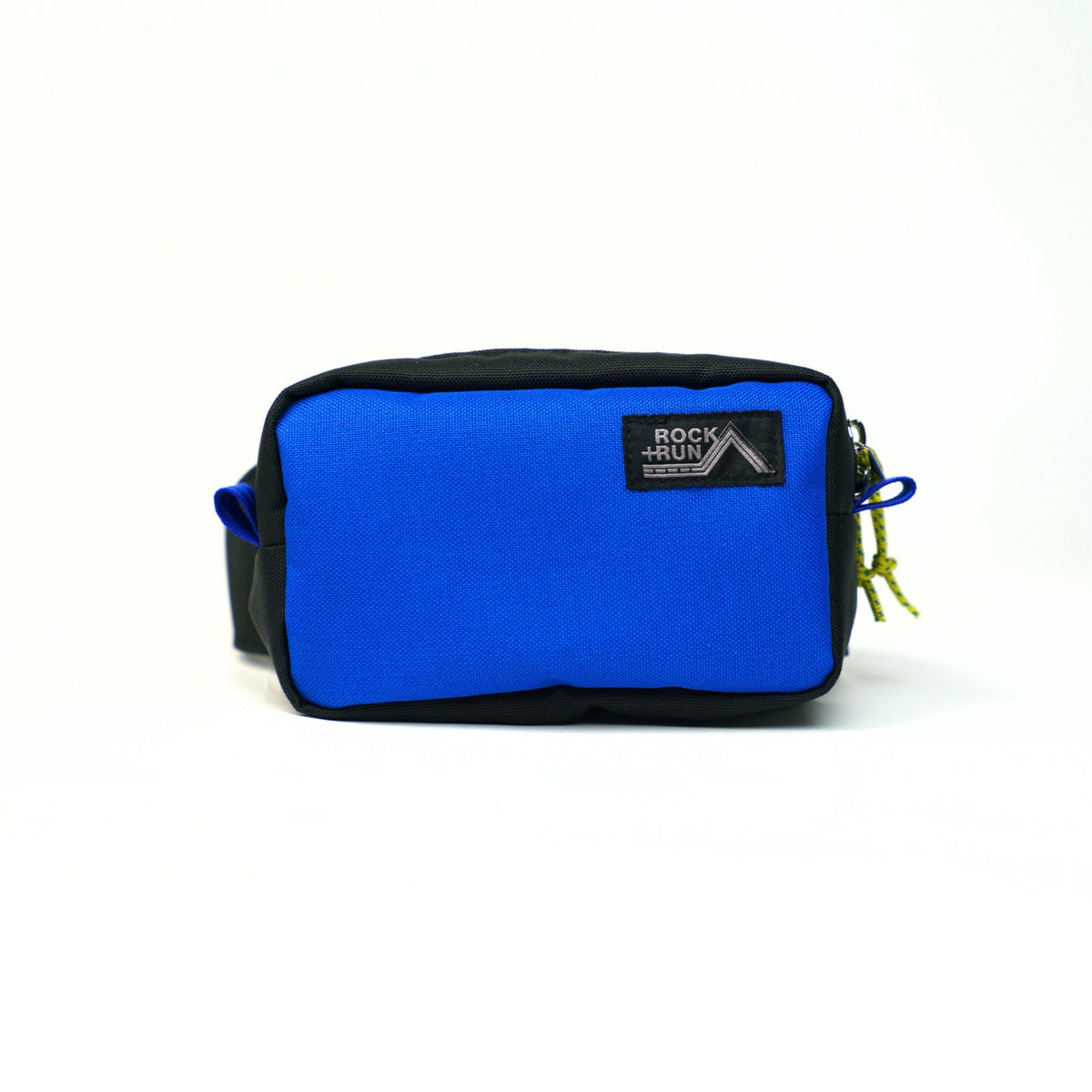 Rock+Run Drone Pack travel waist pack in blue and black with front zip pocket, ideal for carrying travel essentials like passport and phone