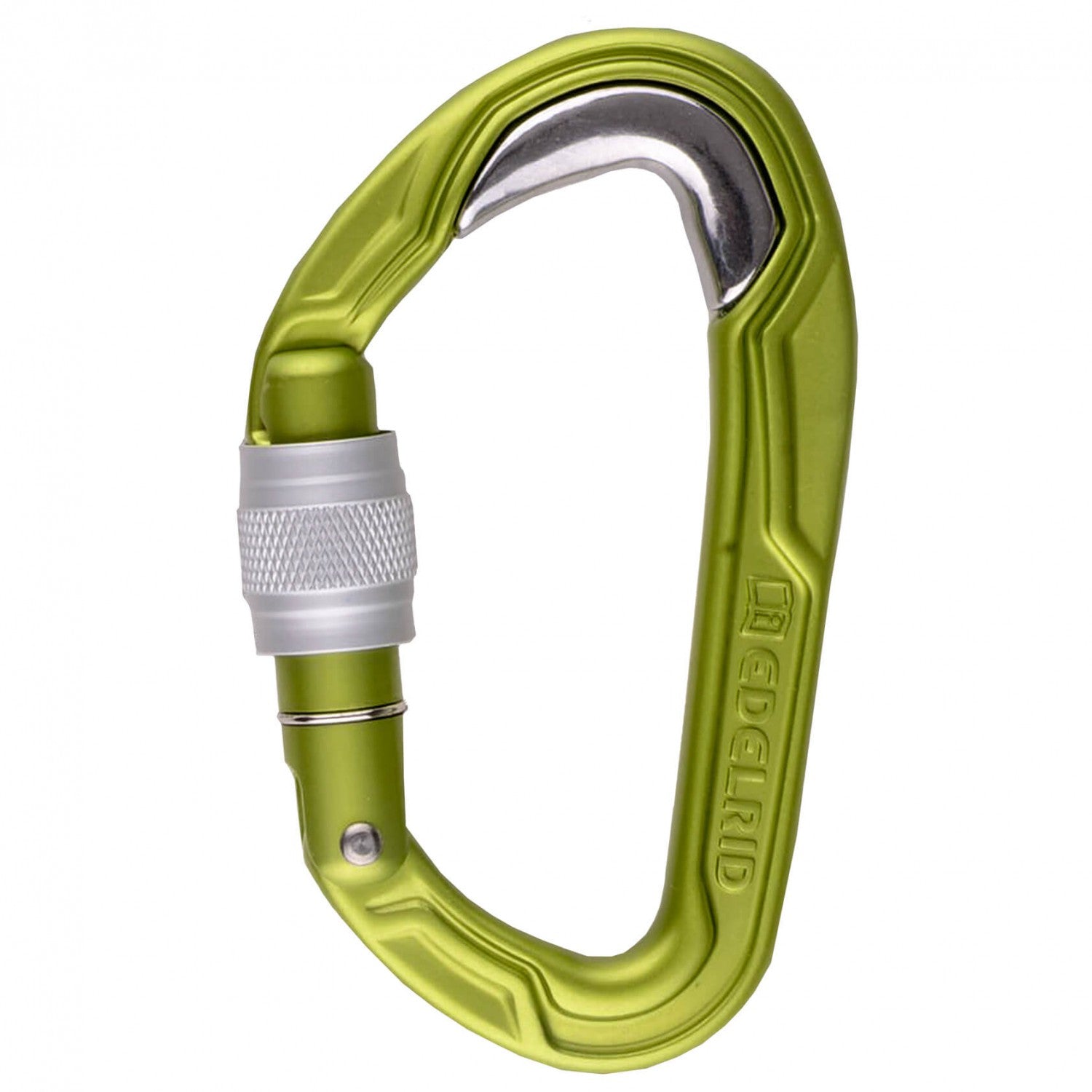 Edelrid Bulletproof Screw carabiner, in green colour with silver screw