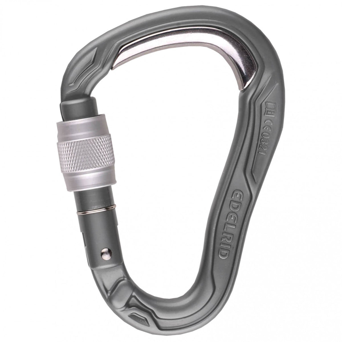 Edelrid HMS Bulletproof Screw carabiner, in grey colour with a silver screw