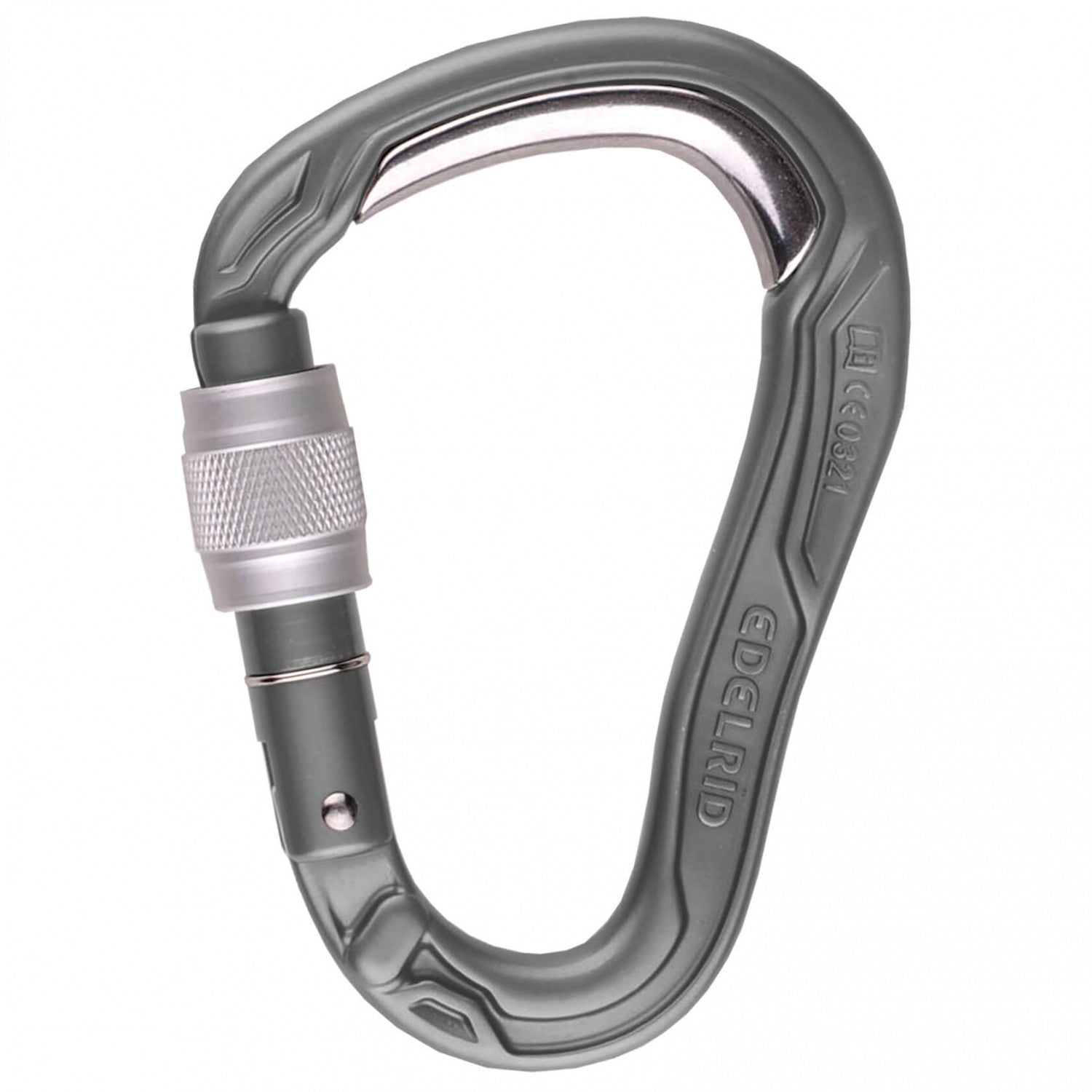 Edelrid HMS Bulletproof Screw carabiner, in grey colour with a silver screw