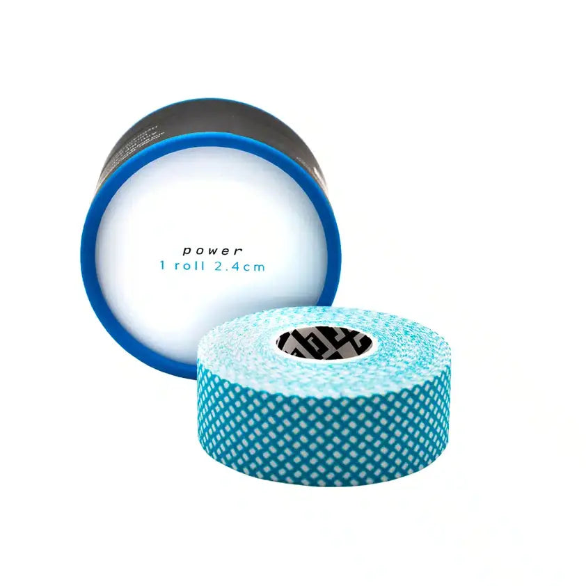 Roll of blue tape with white dots on a white background