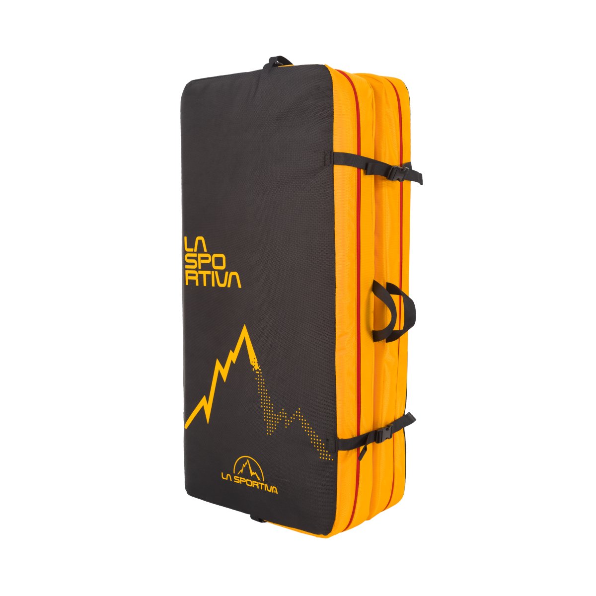 La Sportiva LaSpo Crash Pad, shown folded up in black and yellow colours