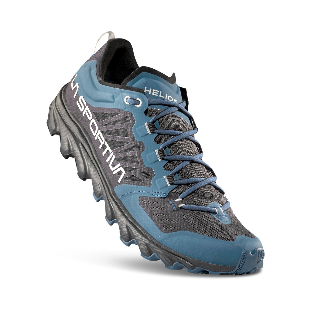 Blue and gray athletic shoe with 'Sporta' branding on a white background