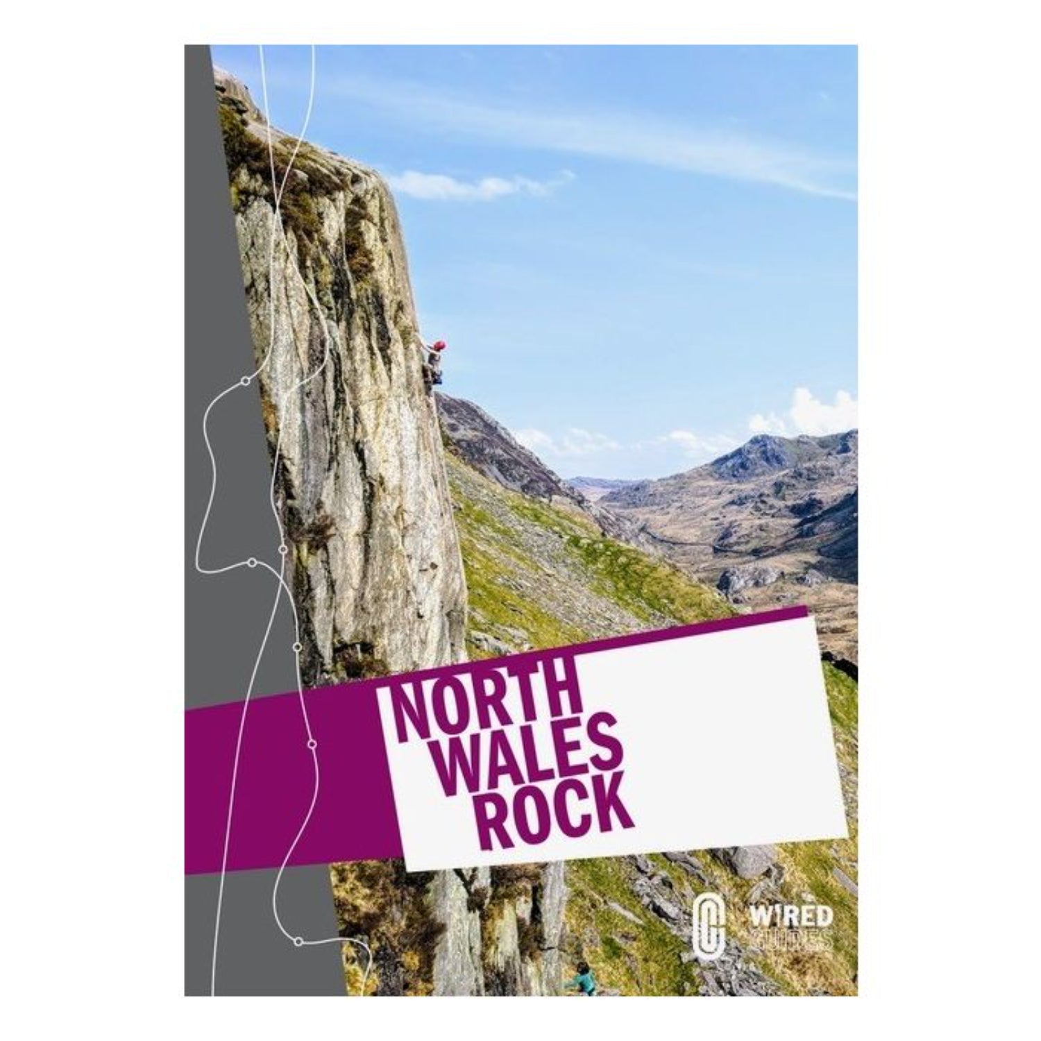 Book cover of 'North Wales Rock' with a climber on a cliff and mountainous landscape.