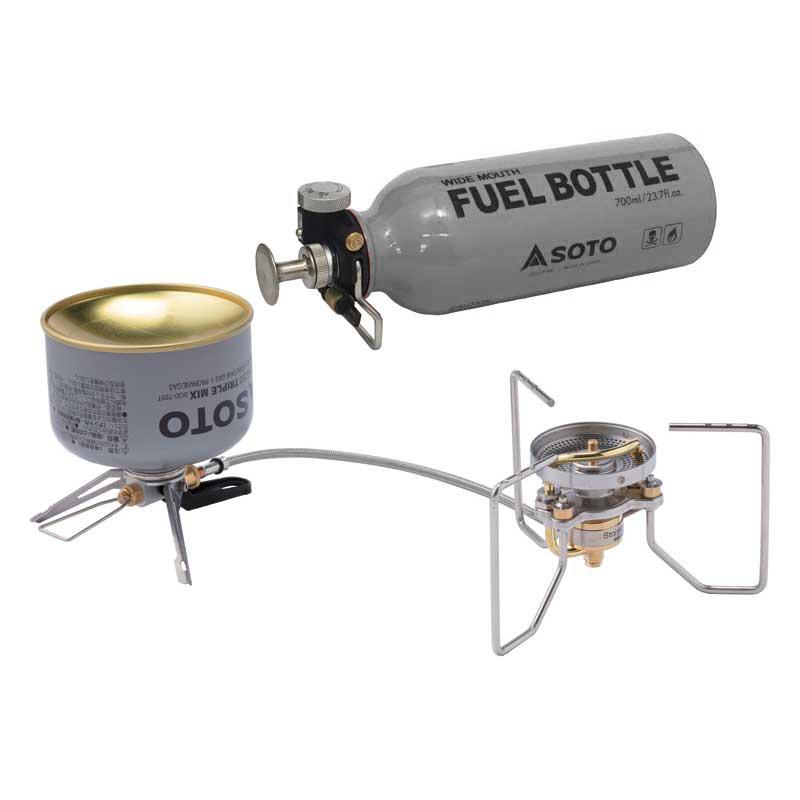 SOTO Storm Breaker Stove shown erect with gas and fuel canister