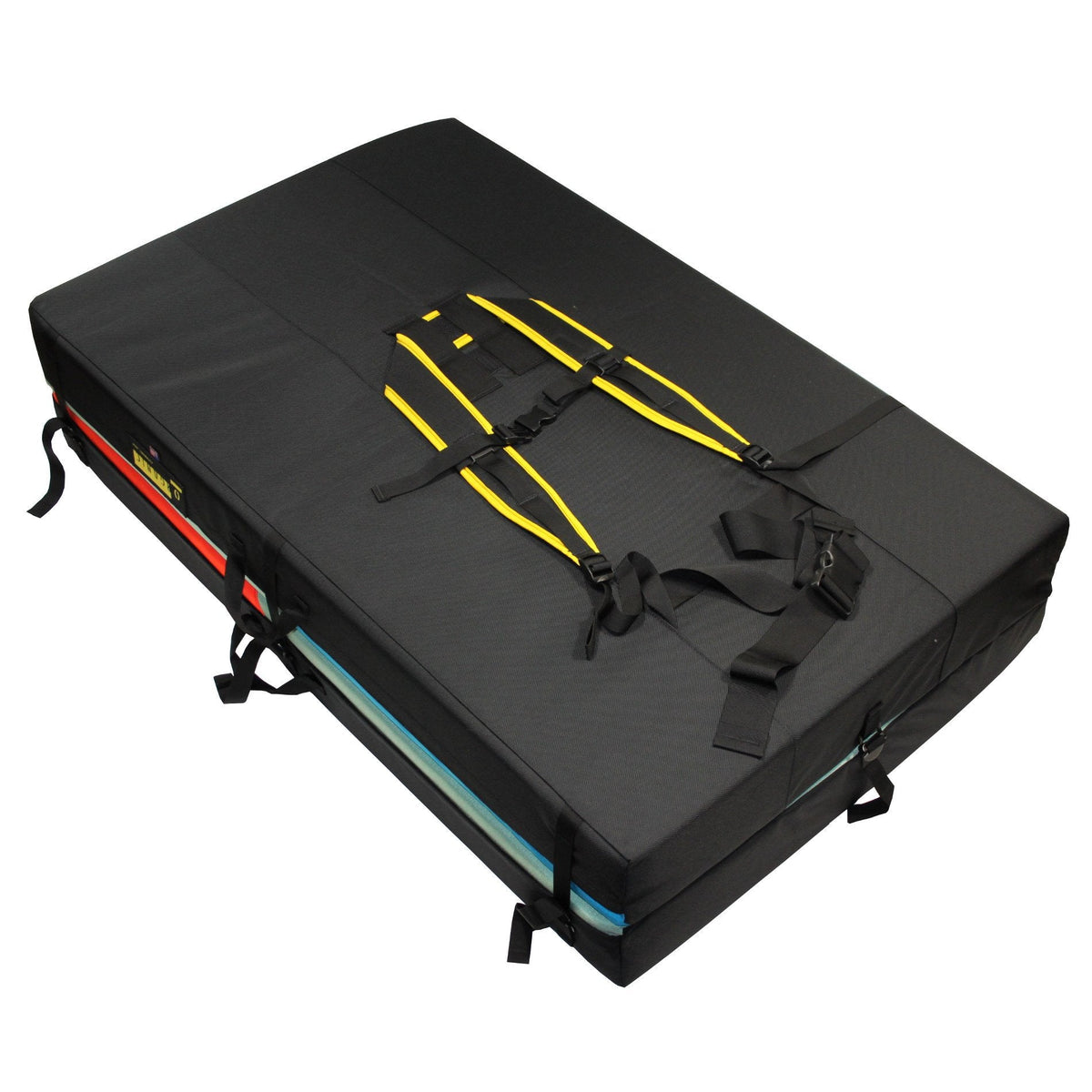Organic Big Pad bouldering crash pad, shown closed with shoulder straps