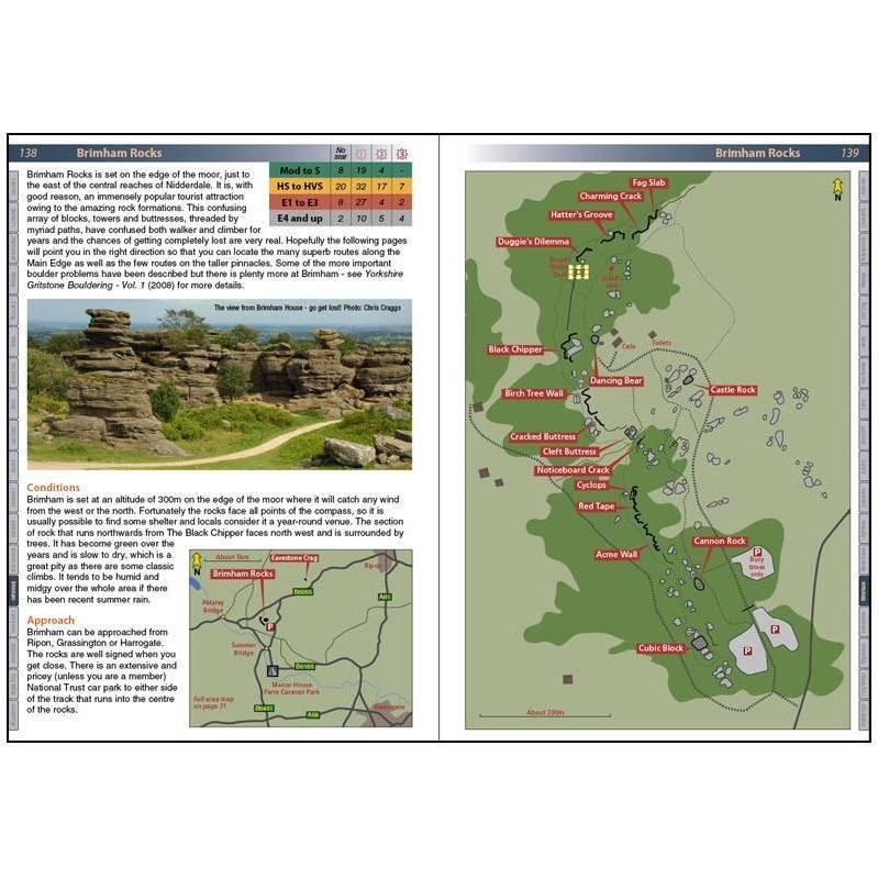 Northern England climbing guide, inside page examples showing maps and location info