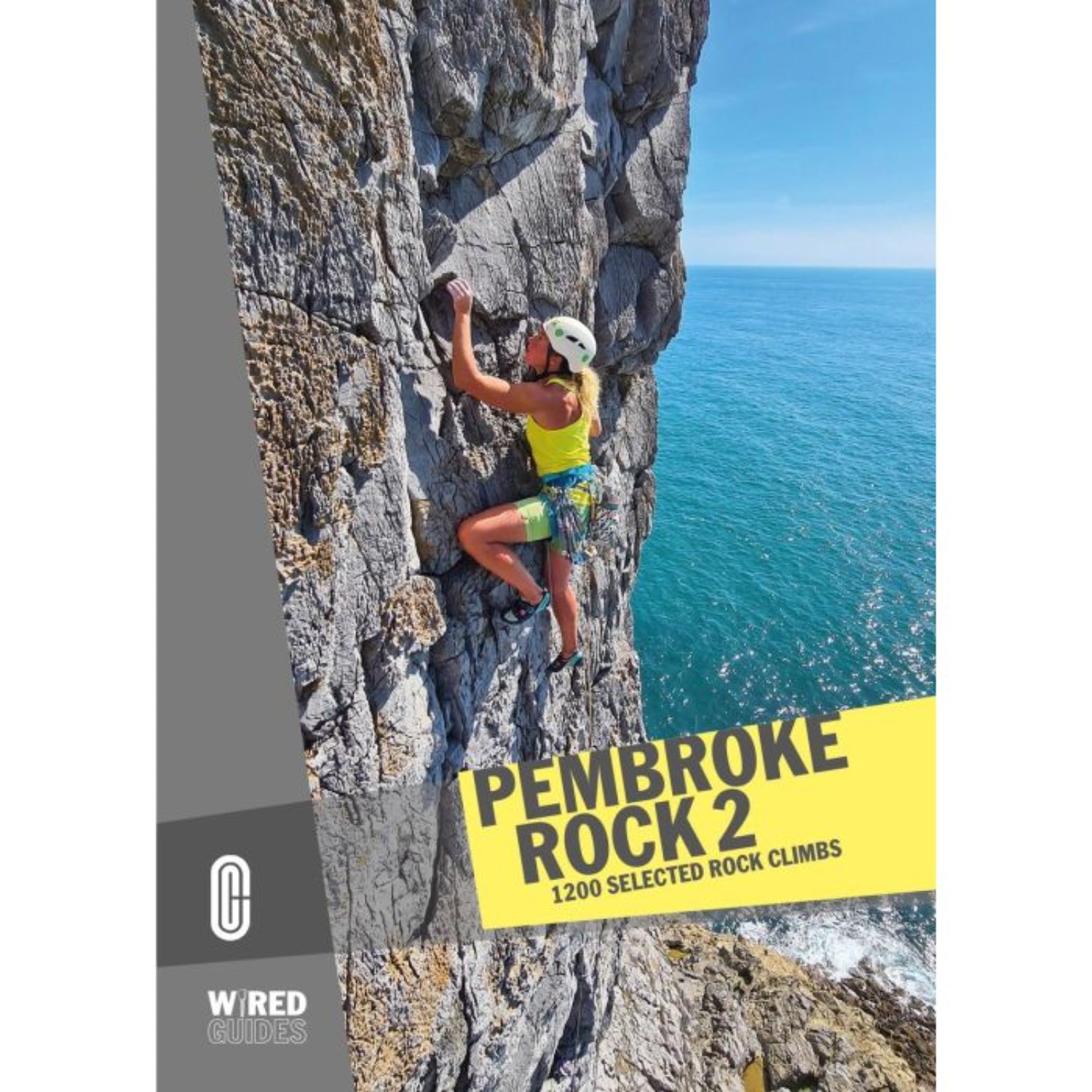 Book cover of 'Pembroke Rock 2' with a climber on a rock face and ocean view.