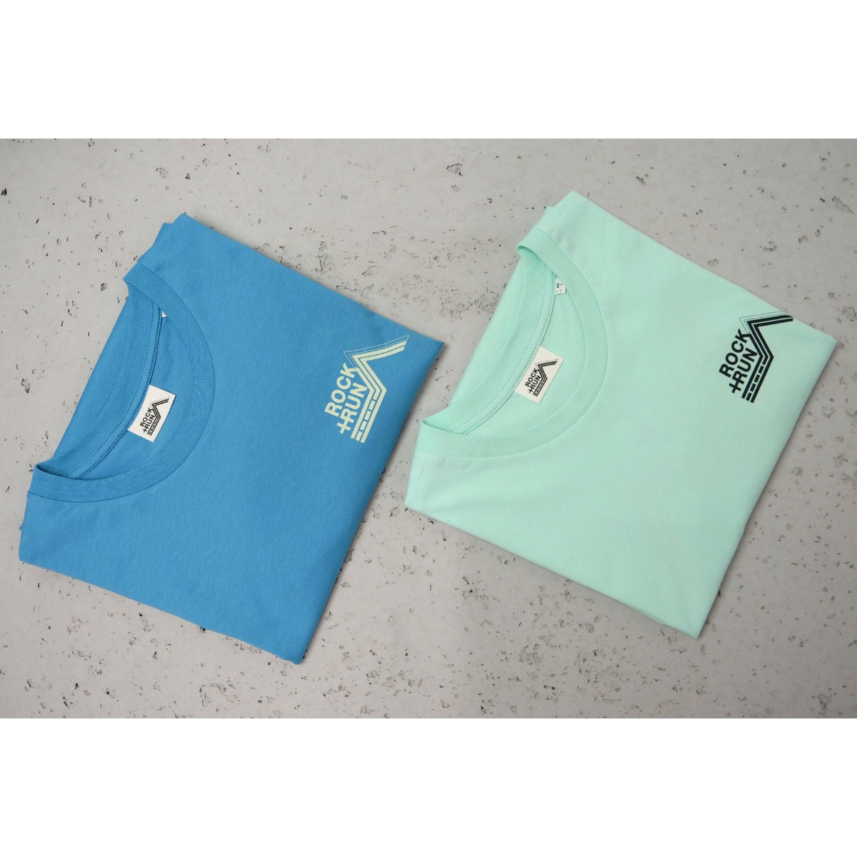 Rock+Run T-Shirt Folded - Atlantic Blue and Caribbean Blue
