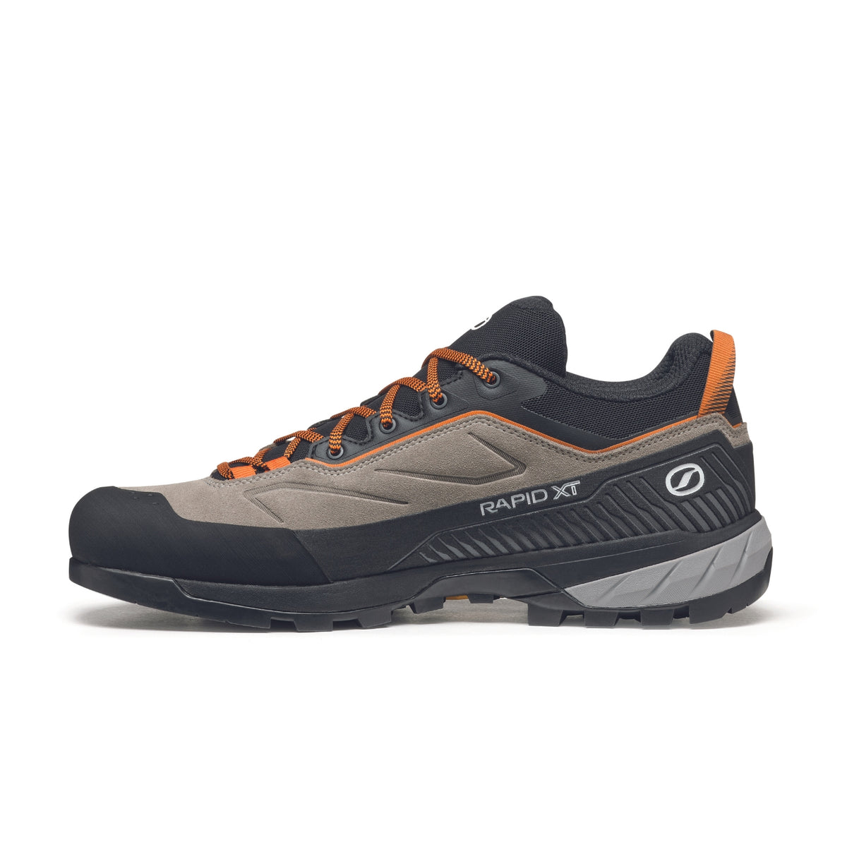 Scarpa Rapid XT approach shoes in Taupe-Rust Orange colour showing inside profile.