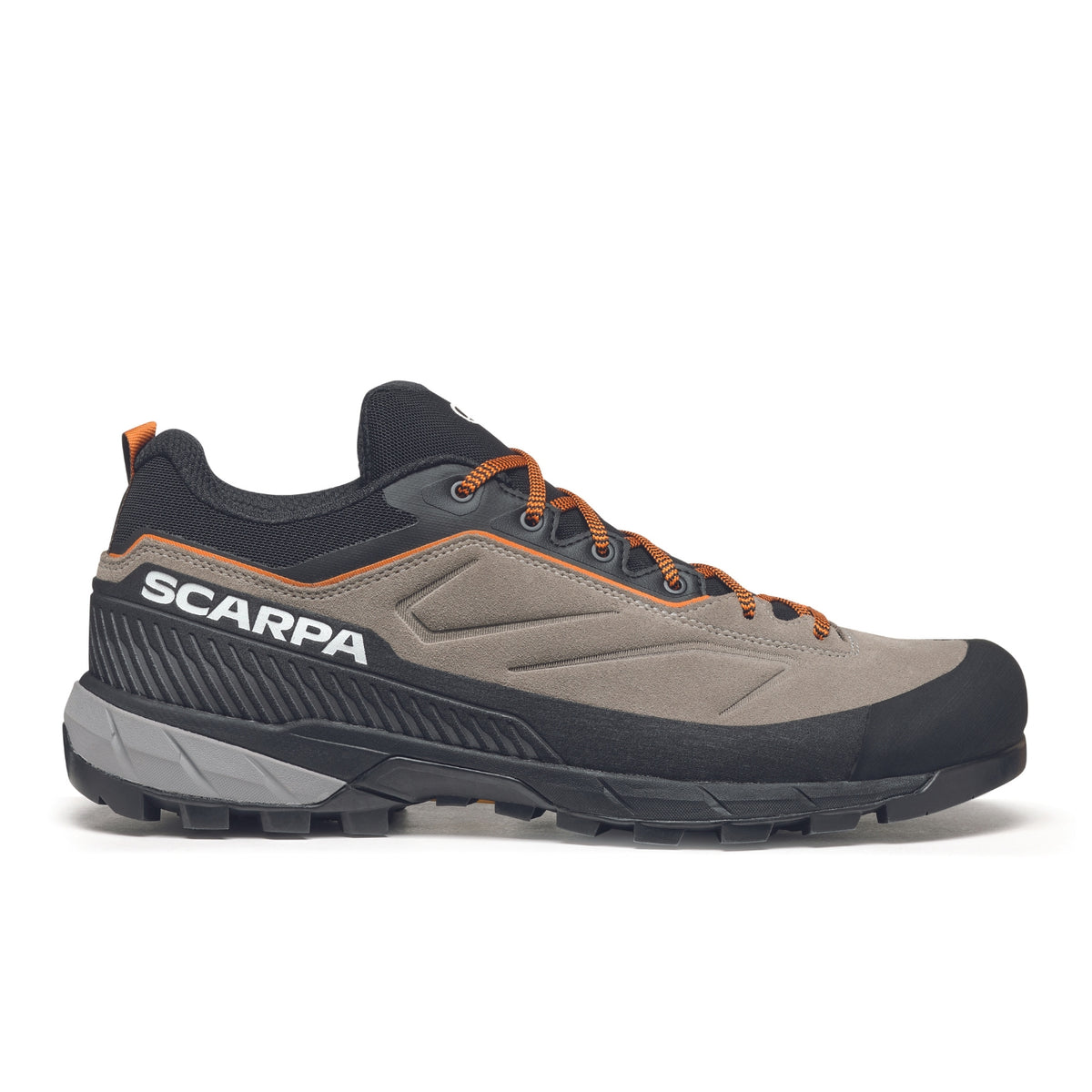 Scarpa Rapid XT approach shoes in Taupe-Rust Orange colour showing side profile.