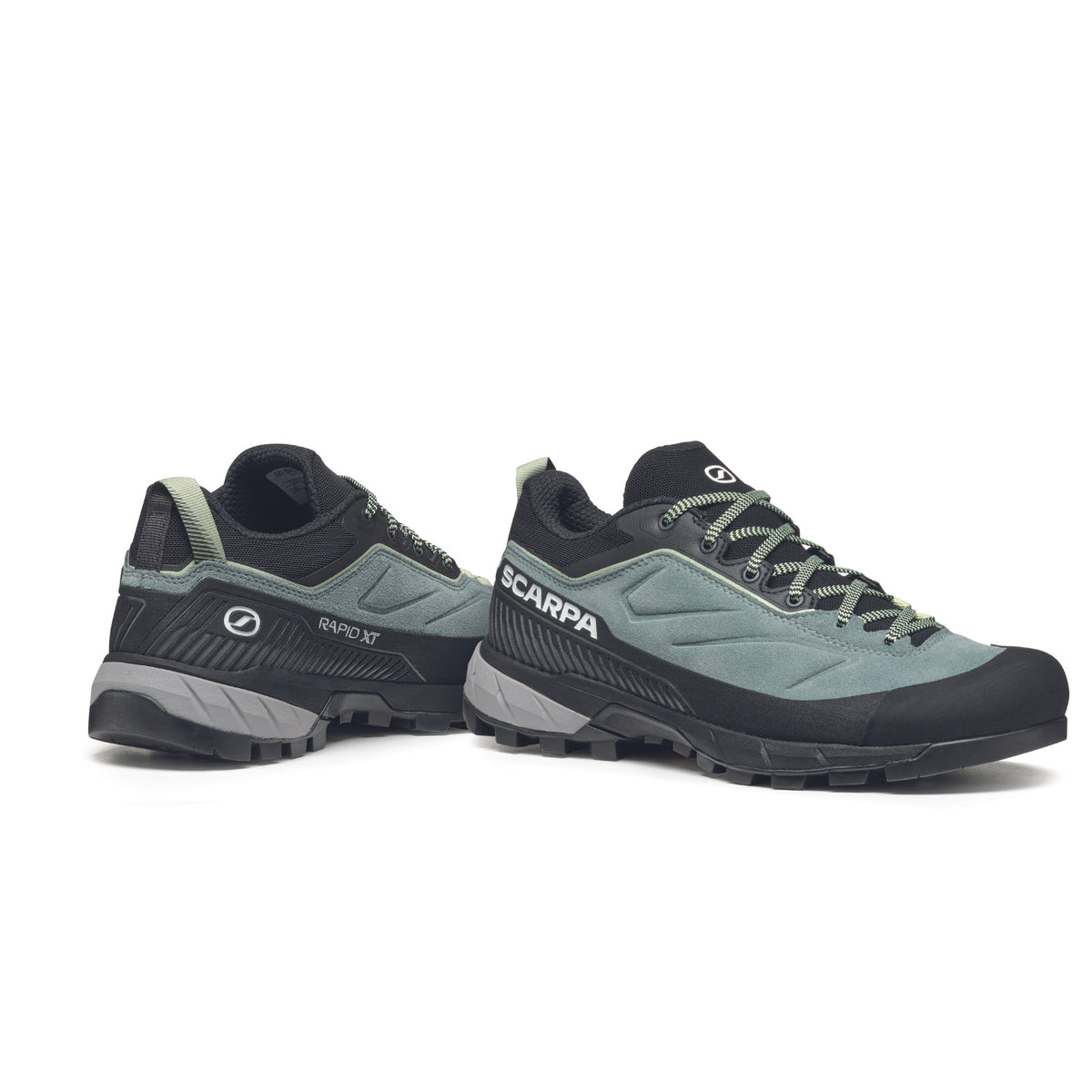 Scarpa Rapid XT Womens approach shoes in Conifer-Sunny Lime showing side profile