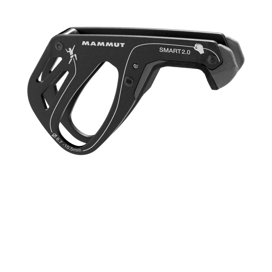 Mammut Smart 2.0 Belay Device, shown side on in Black colour