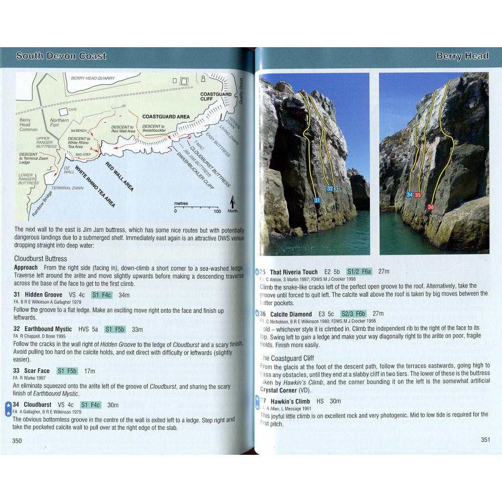 South West Climbs: Volume 2 guide, inside page examples showing maps and photo topos
