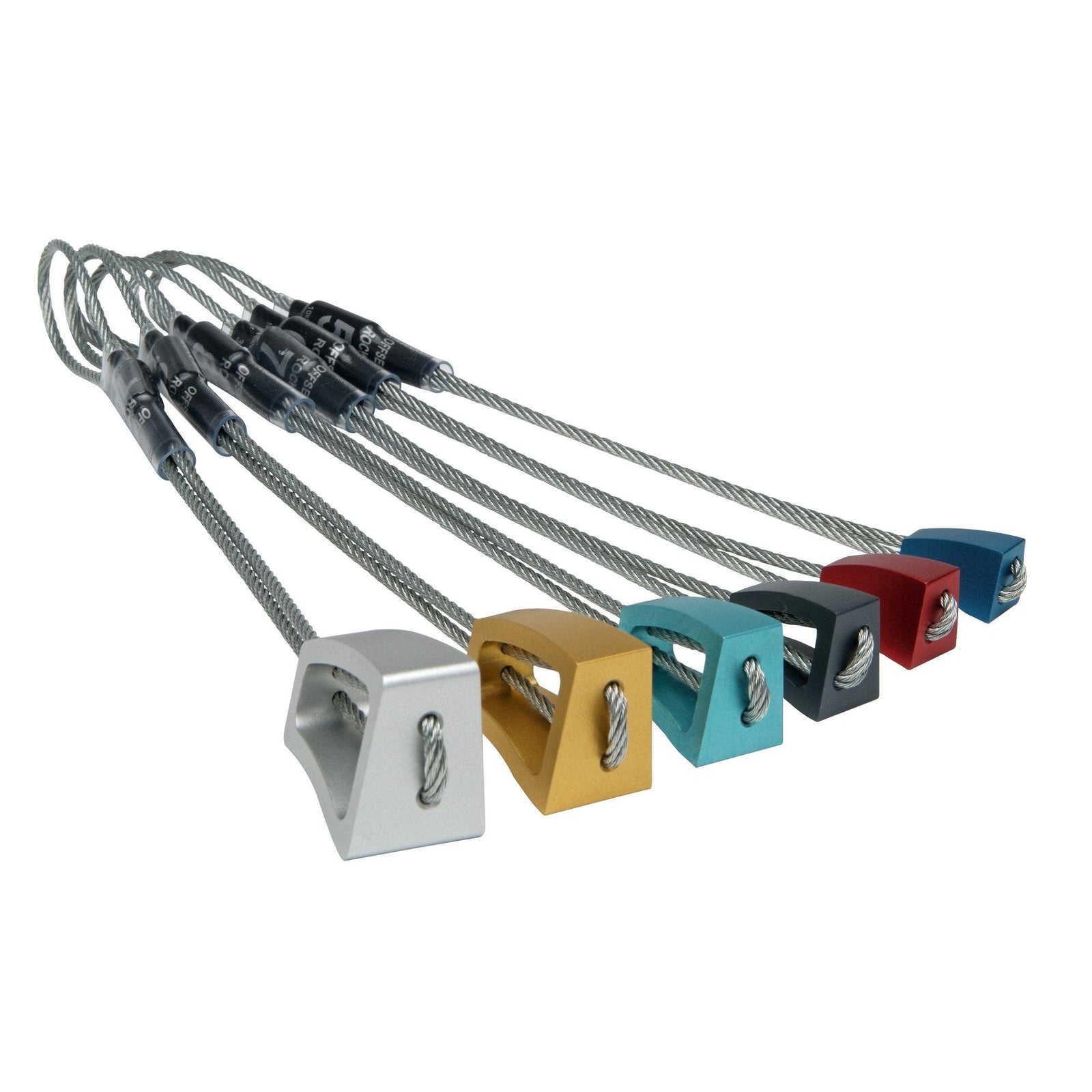 Wild Country Superlight Offset Rocks climbing nut set, sizes 5-10, shown side by side fanned out