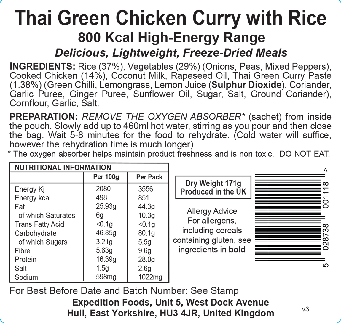 Expedition Foods Thai Green Curry with Rice (800kcal)