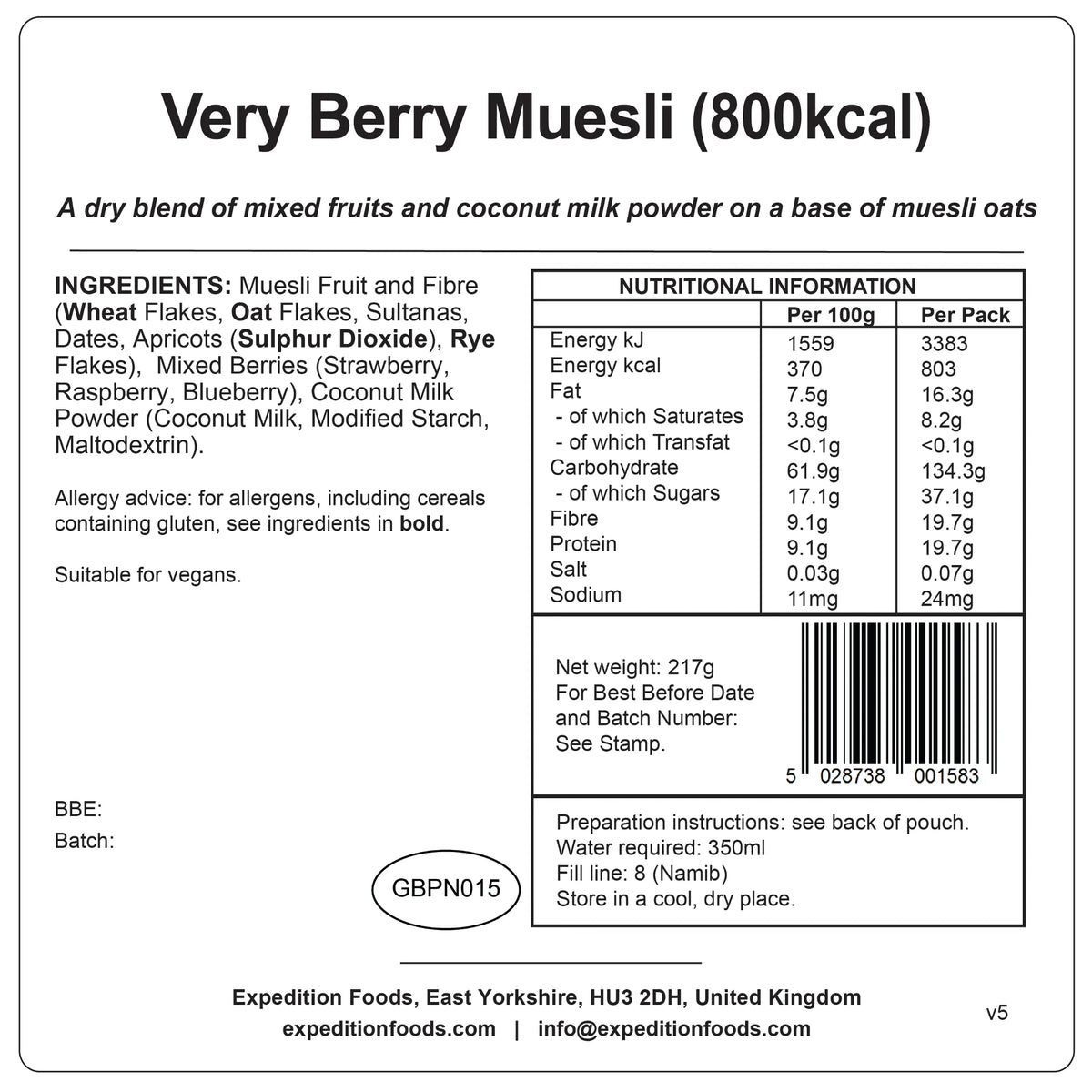 Expedition Foods Very Berry Muesli 800kcal)