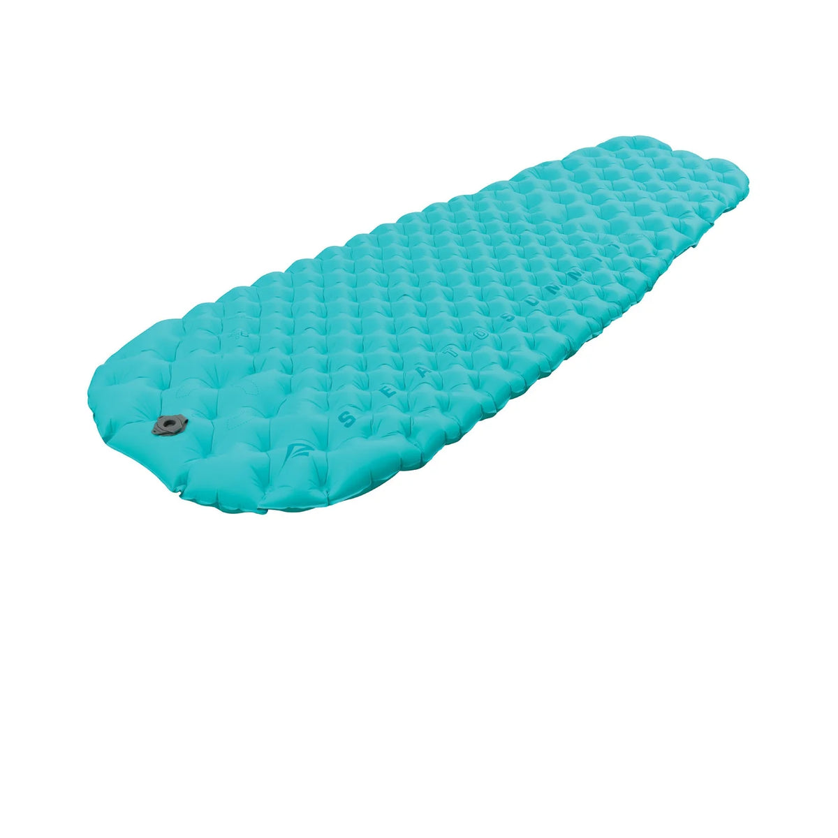 Turquoise inflatable sleeping pad on a white background