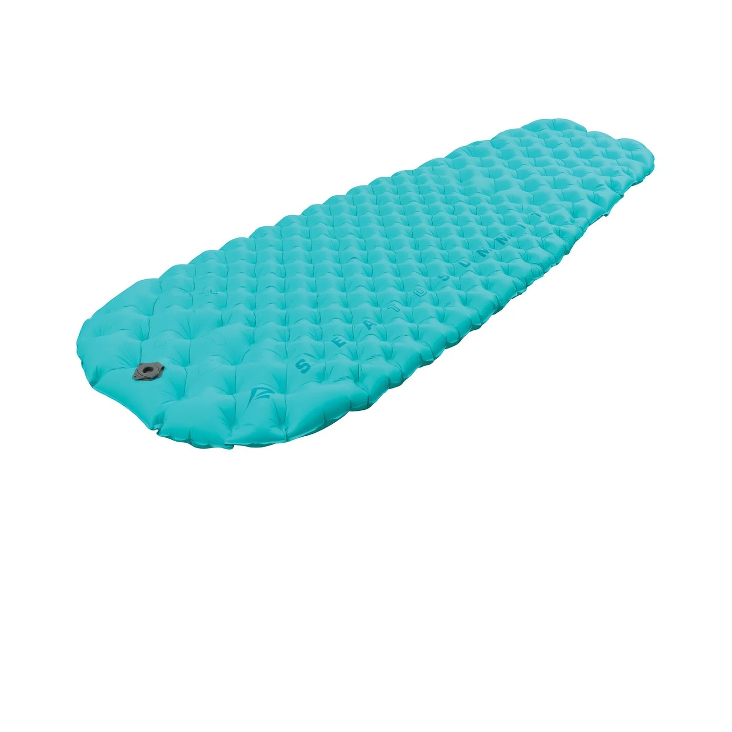 Turquoise inflatable sleeping pad on a white background