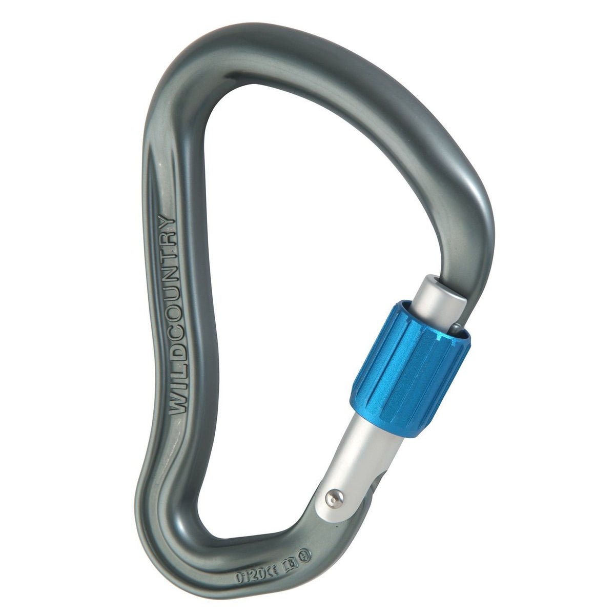 Wild Country Ascent HMS Carabiner, in gun metal grey with a blue screwlock