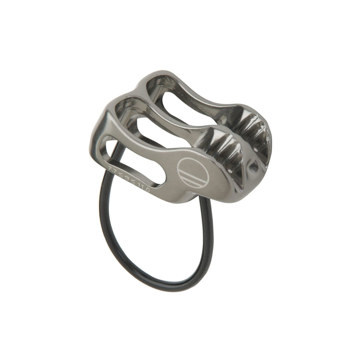 Wild Country Pro Lite belay device, front/side view showing in silver colour