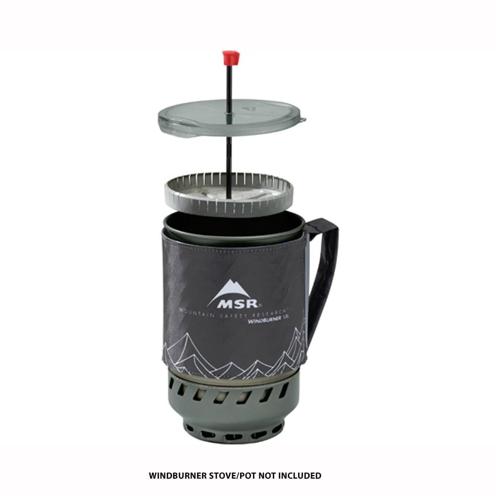 MSR WindBurner Coffee Press shown going inside the cup