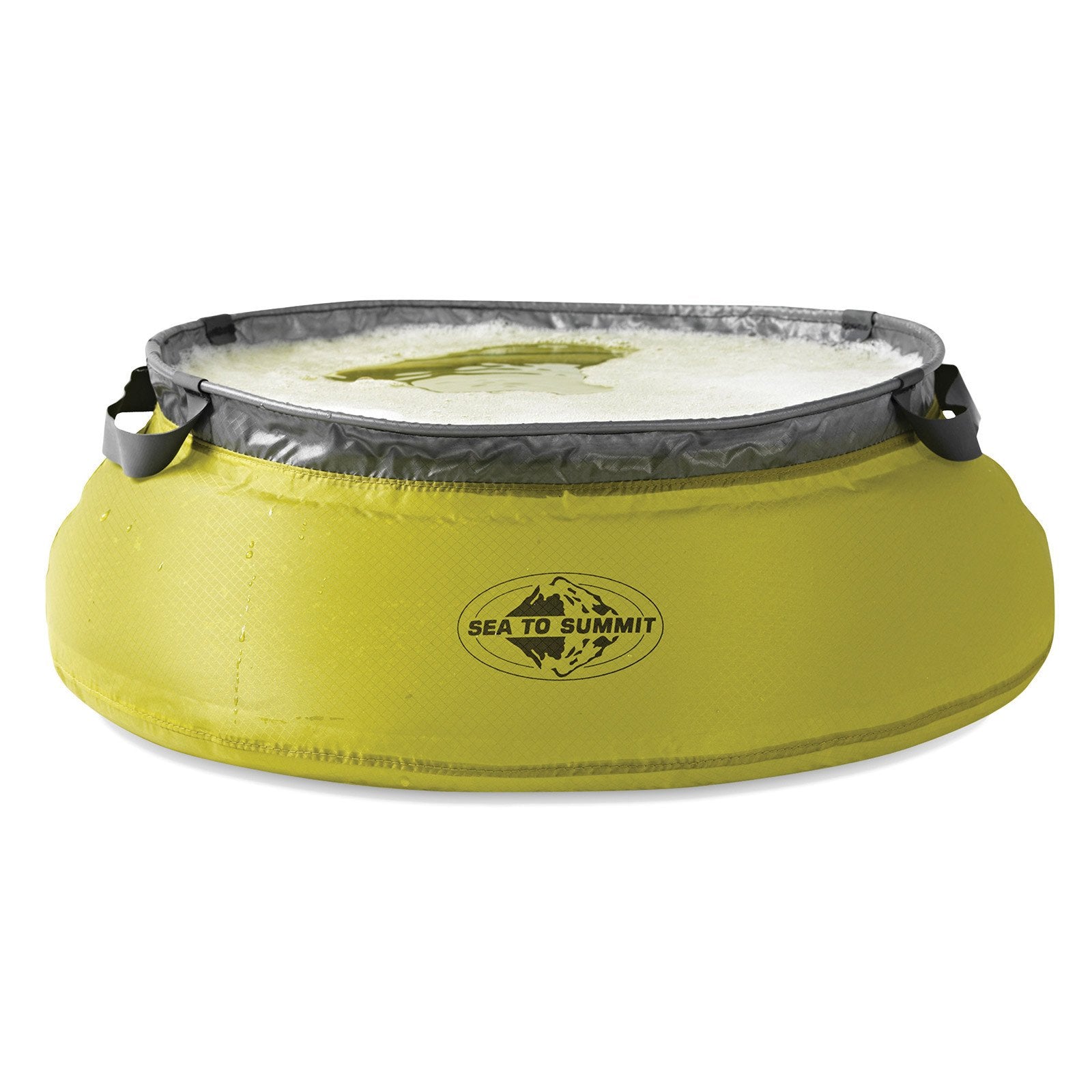 Sea to Summit Ultra-Sil camping Kitchen Sink 10L, shown packed down, front view in green colour