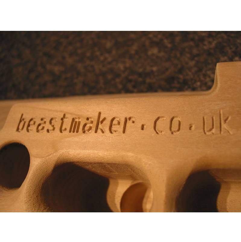 Beastmaker 2000 fingerboard, close up of the company logo etched in the board