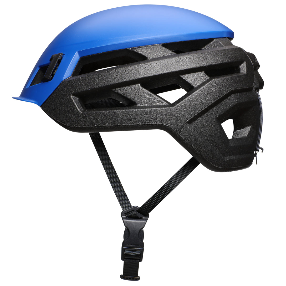 Mammut Wall Rider helmet in surf blue and black colour, from the side view