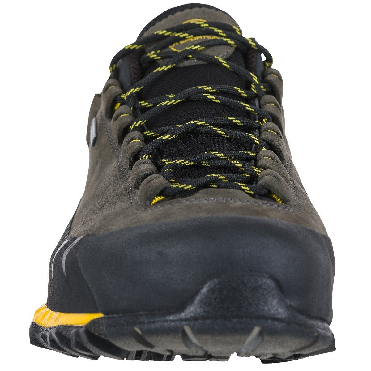 La Sportiva TX5 Low GTX in carbon/yellow. front view