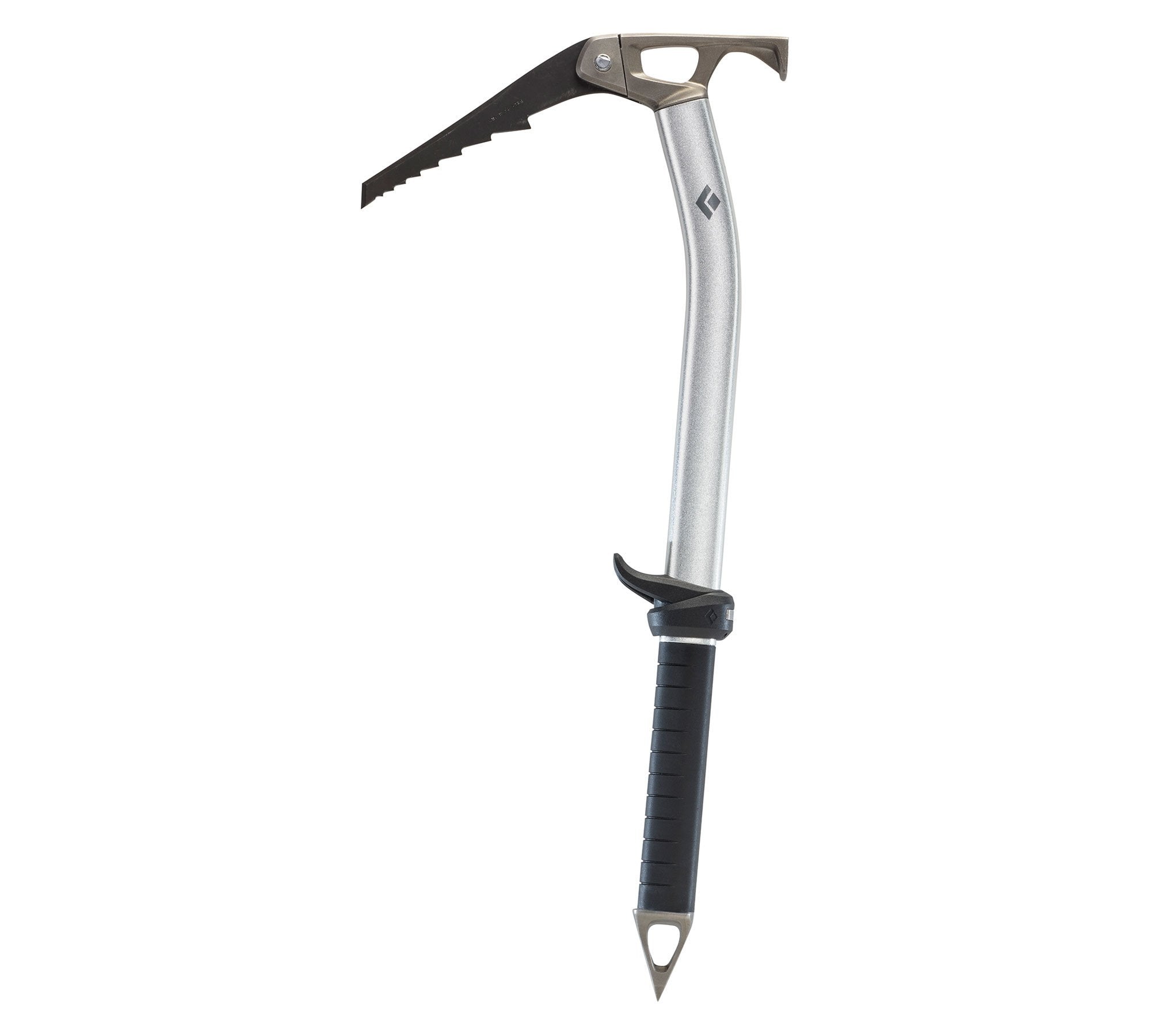 Black Diamond Venom Ice Tool, side view showing with black handle and silver shaft