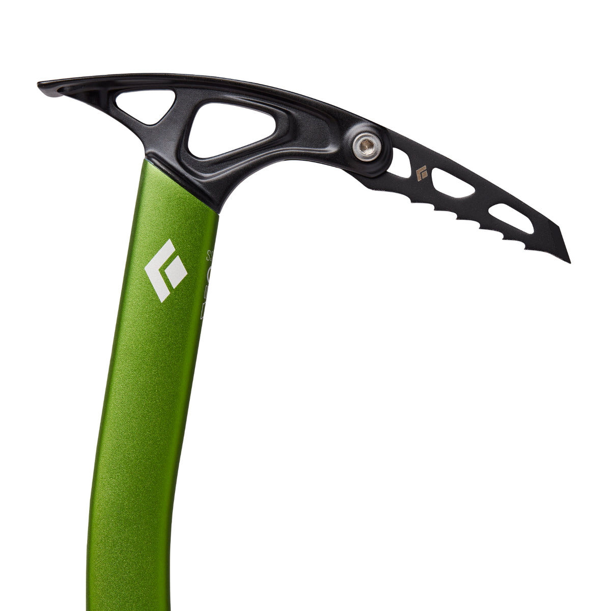 Black Diamond Venom LT Classic ice axe in green showing close up of head