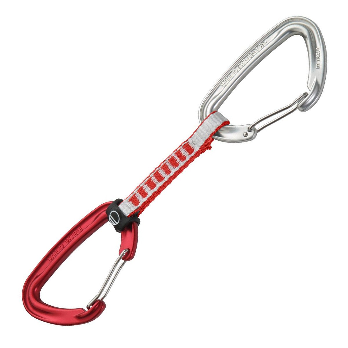 Wild Country Wildwire Quickdraw 10cm, with a red/white sling and silver and red carabiners