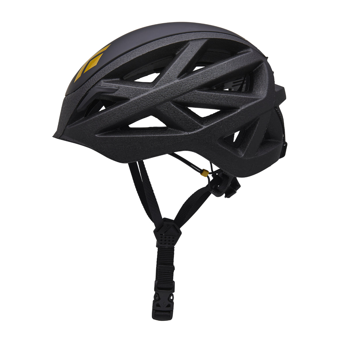 Black Diamond Vapor helmet in black with a gold logo shoqing side view