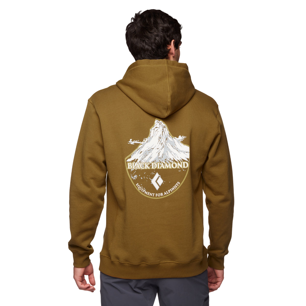 Black Diamond Mountain Badge Hoody in dark curry showing graphic on back