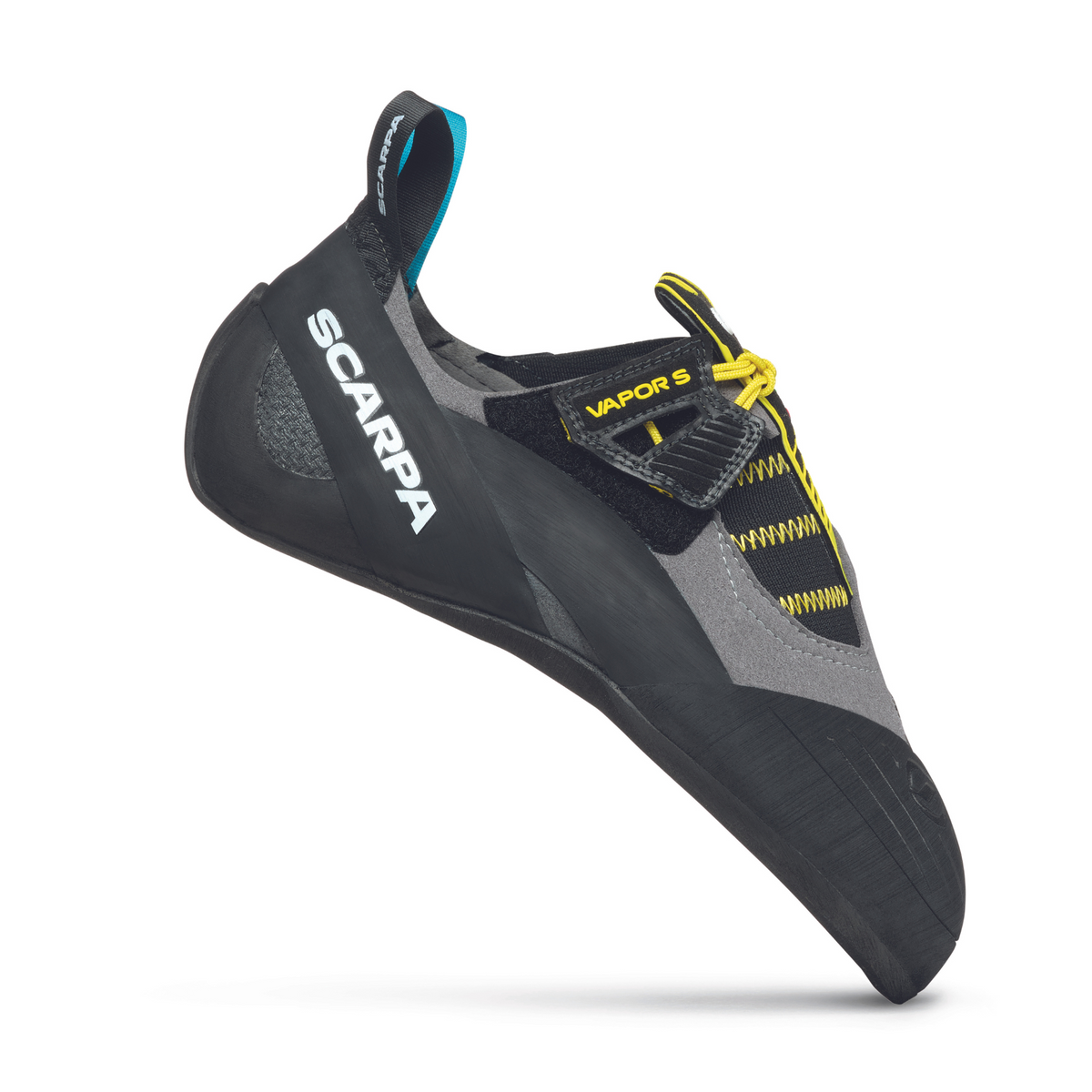 Scarpa Vapour S in smoke-grey with yellow trim. image showing outside sole with removable strap