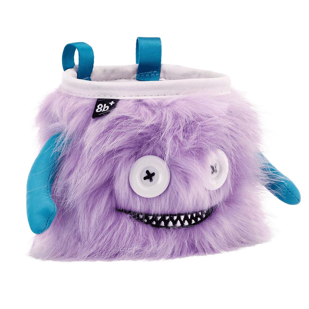 8BPlus Lilly Chalk Bag is a Purple monster chalk bag with blue arms and white button eyes side angle