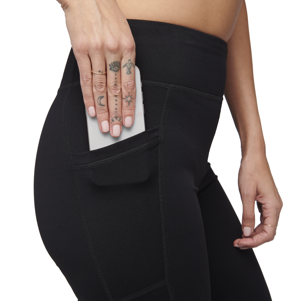Black Diamond Session Tights Womens in black showing phone pocket
