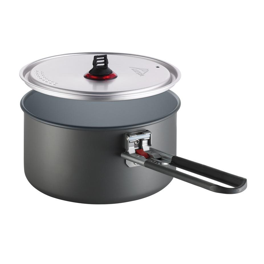 MSR Ceramic Solo Pot for camping, in grey colour with clear lid
