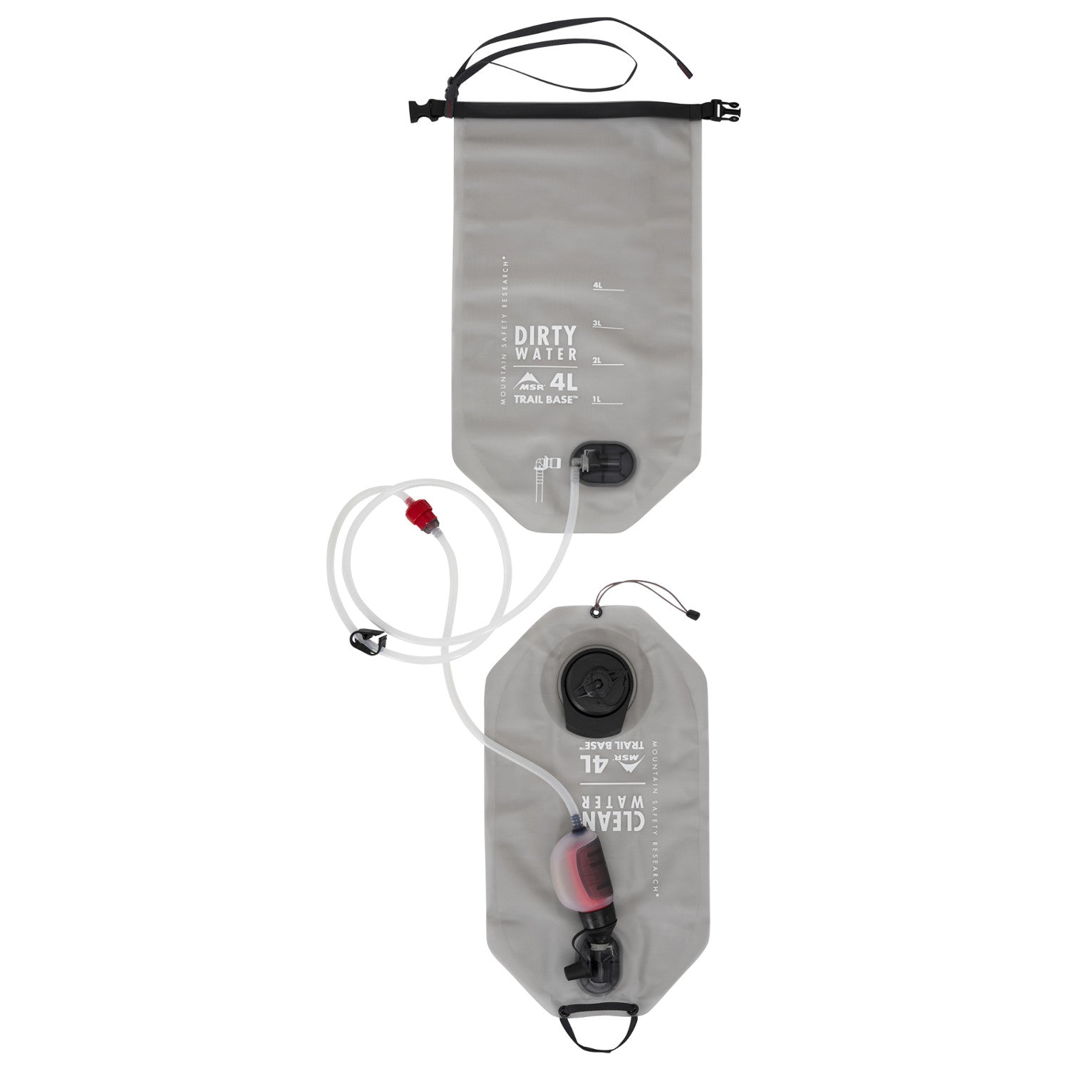 MSR Trail Base Water Filter 4L in Grey colour shown hanging