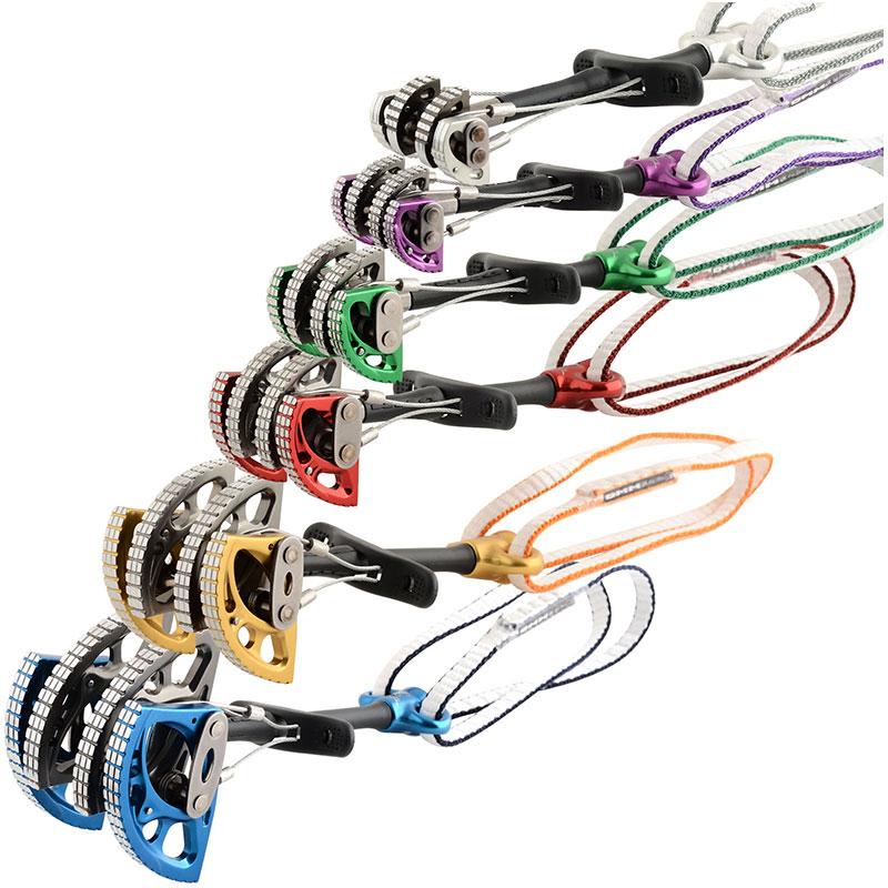 DMM Dragon climbing Cam 0-5 Set, shown side by side in multi-colours