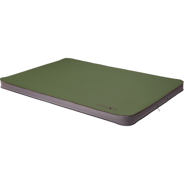 Exped Megamat Duo 10 sleeping mat, in green colour shown inflated and laid flat