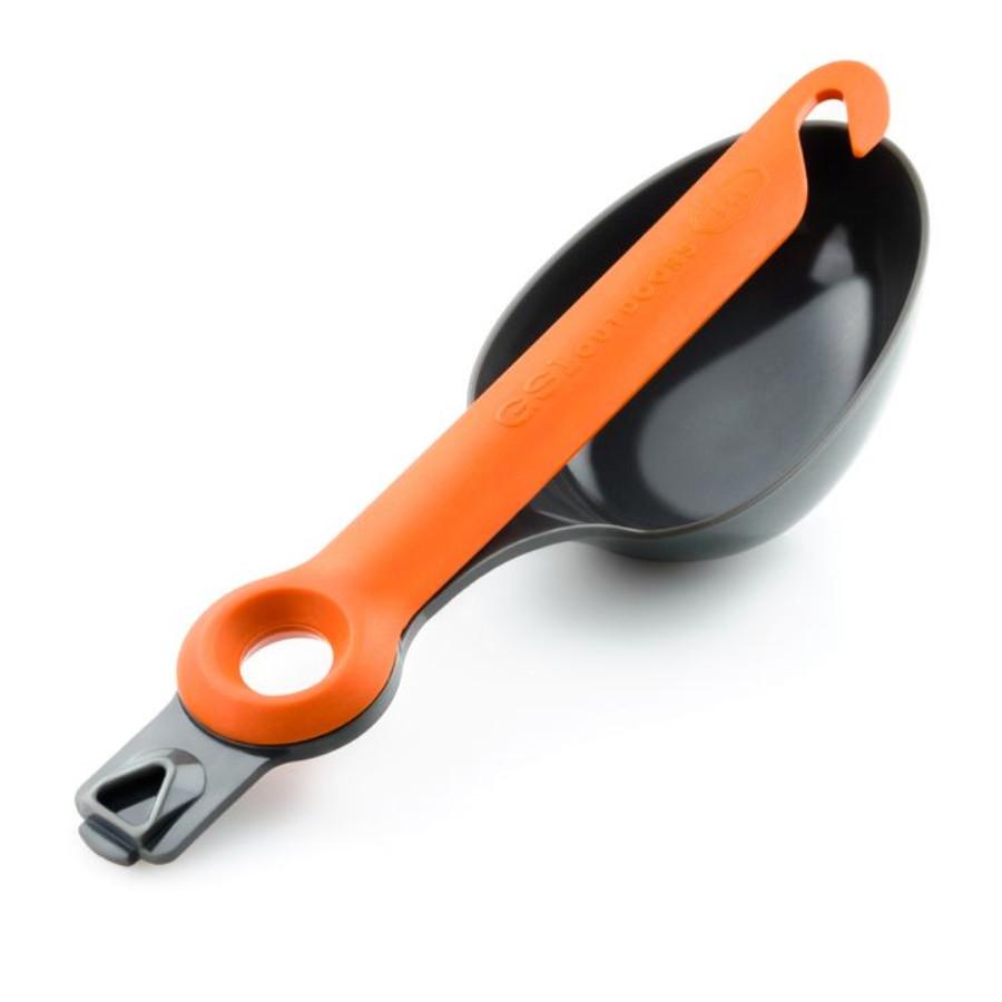 GSI Pivot Spoon camping utensil shown with handle fully rotated and collapsed