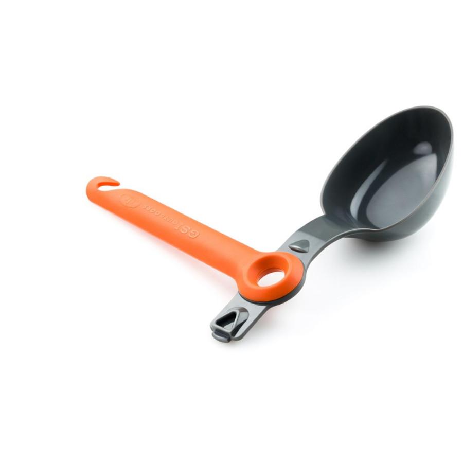 GSI Pivot Spoon camping utensil, shown with handle rotated at 90 degrees