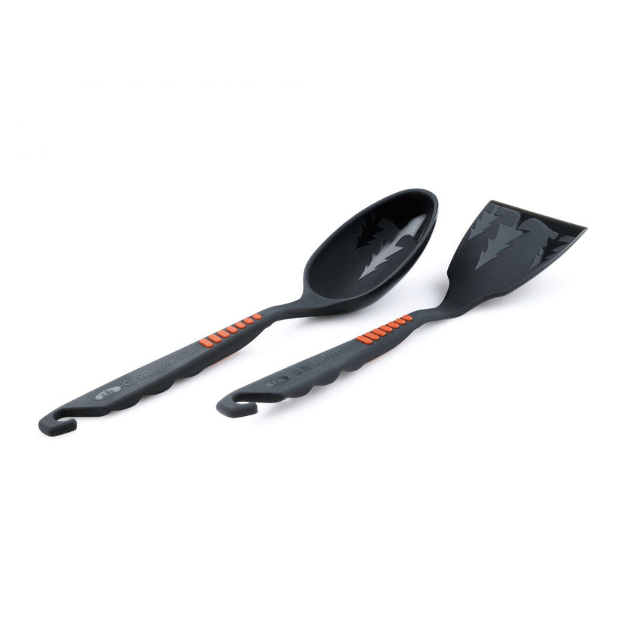 GSI Pack Spoon/Spatula set, showing utensils side by side in black and orange