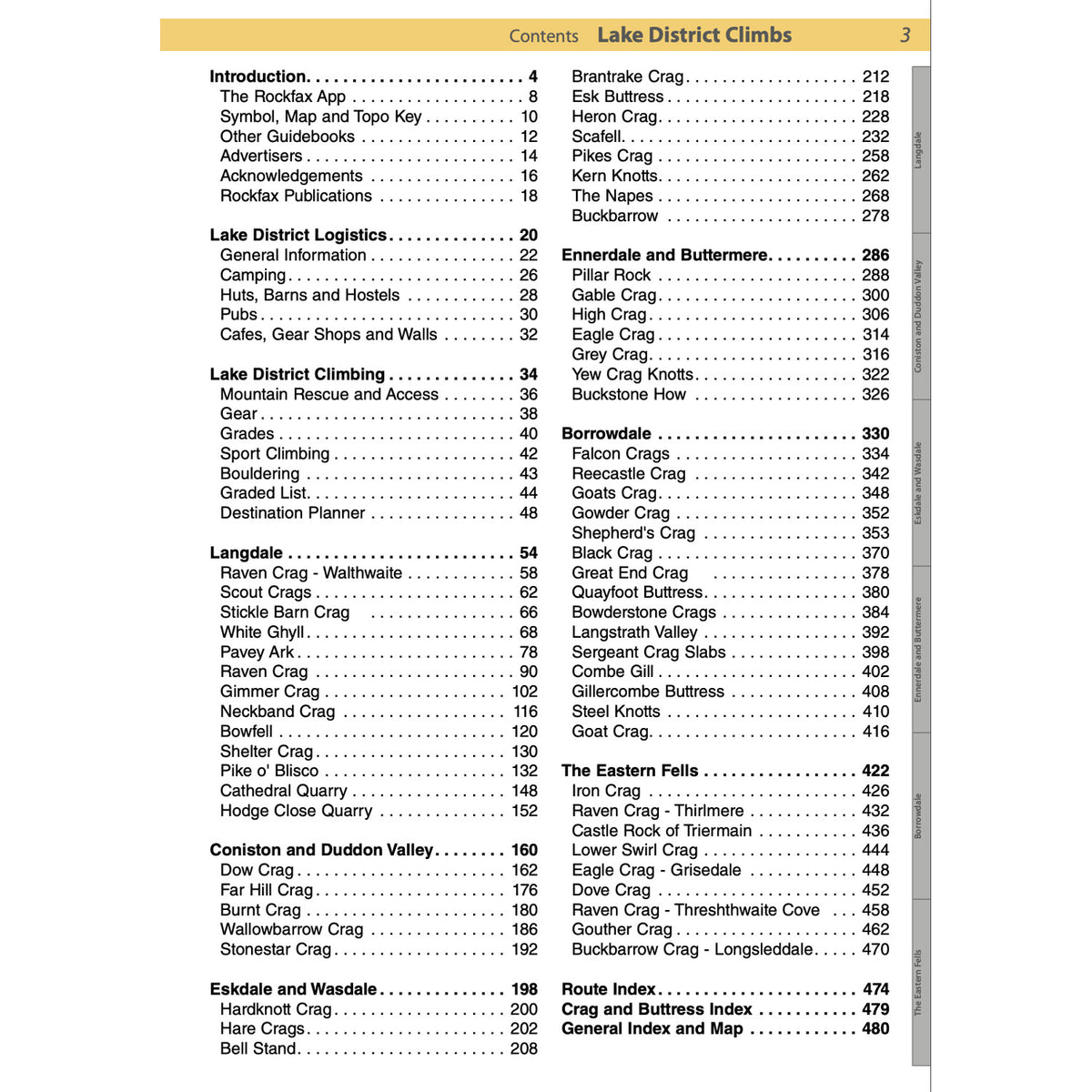 Lake District Climbs (RockFax) contents list