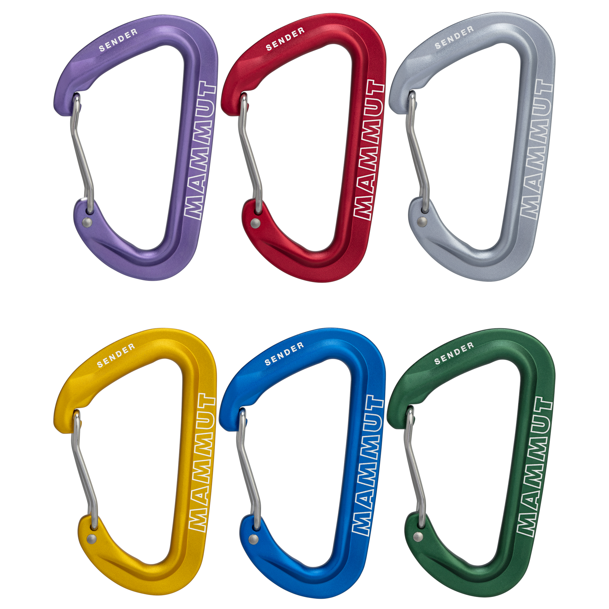 Mammut Sender Wire Rackpack , 6 carabiners in purple, red, silver, gold, blue, green