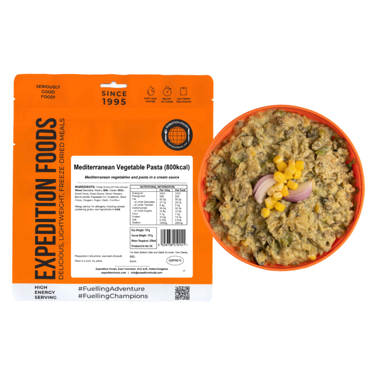 Expedition Foods Mediterranean Vegetable Pasta (800kcal), in pack